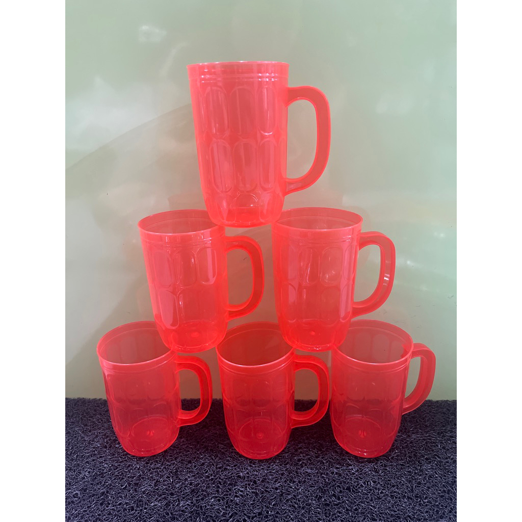 6pc Gelas bir 8GM / Gelas plastik warna 500ml/ Gelas teh