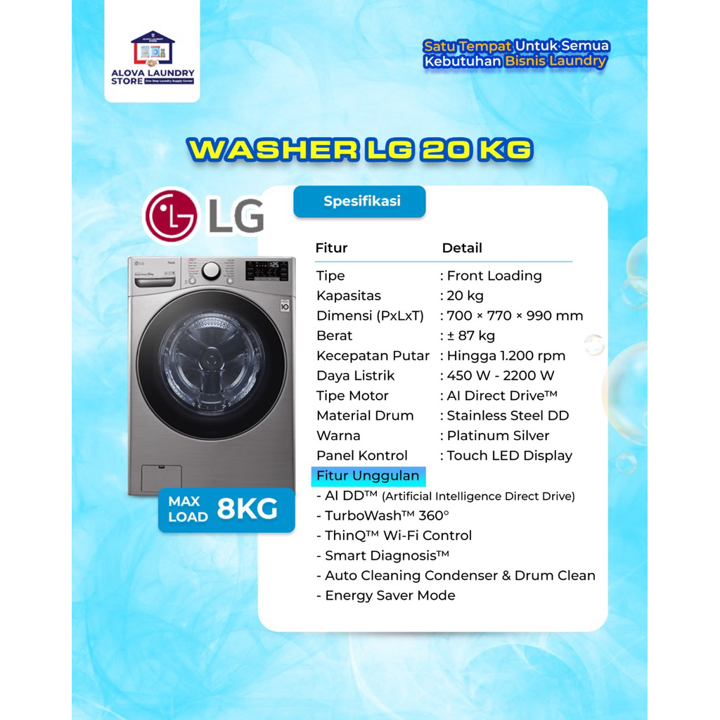 Mesin Cuci LG 20 Kg ( Front Loading )