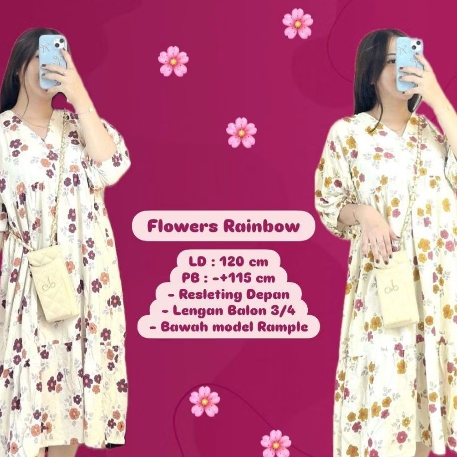Daster Flowers Rainbow / Daster Busui / Daster Kekinian / Daster Dress / Sidoarjo