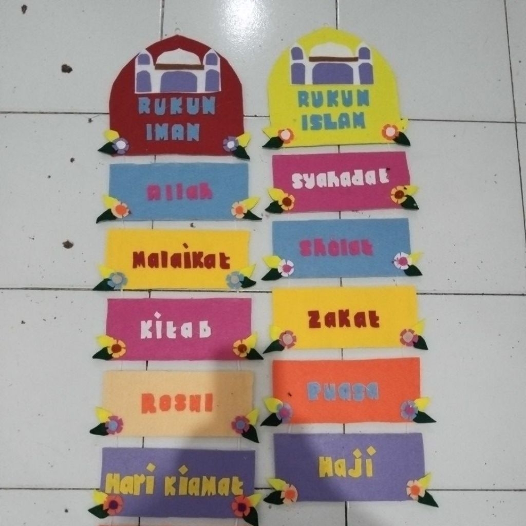 RUKUN IMAN DAN ISLAM HIASAN DINDING GANTUNG KERAJINAN KAIN FLANEL