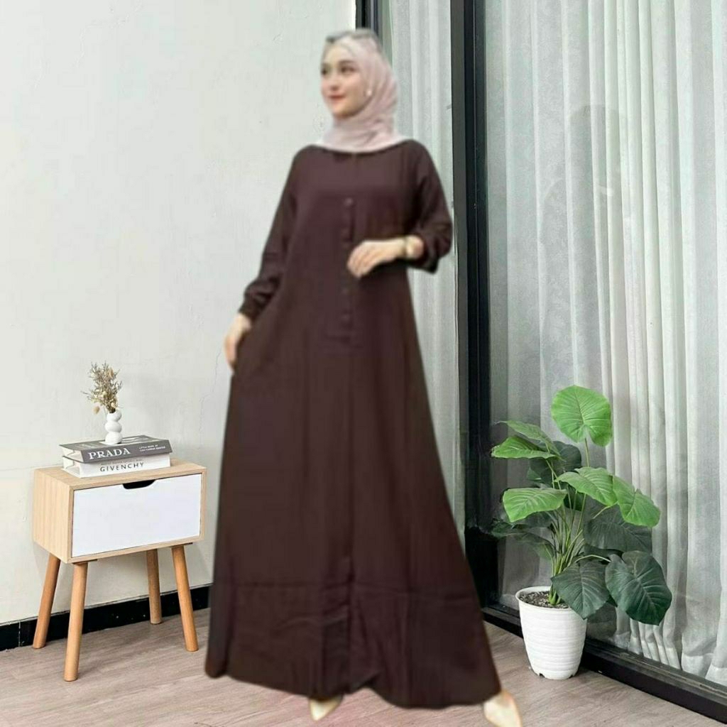 Gamis Twill Premium Busui & Wudhu Friendly Adem Tidak Nerawang Gamis Muslimah Polos Full Kancing Dep