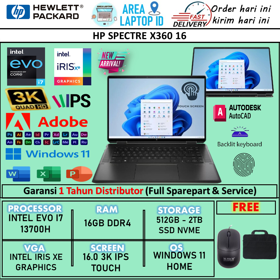 LAPTOP TOUCHSCREEN HP SPECTRE X360 16 INTEL EVO I7 13700H 16GB 1TB 16.0 3K IPS WIN11HOME