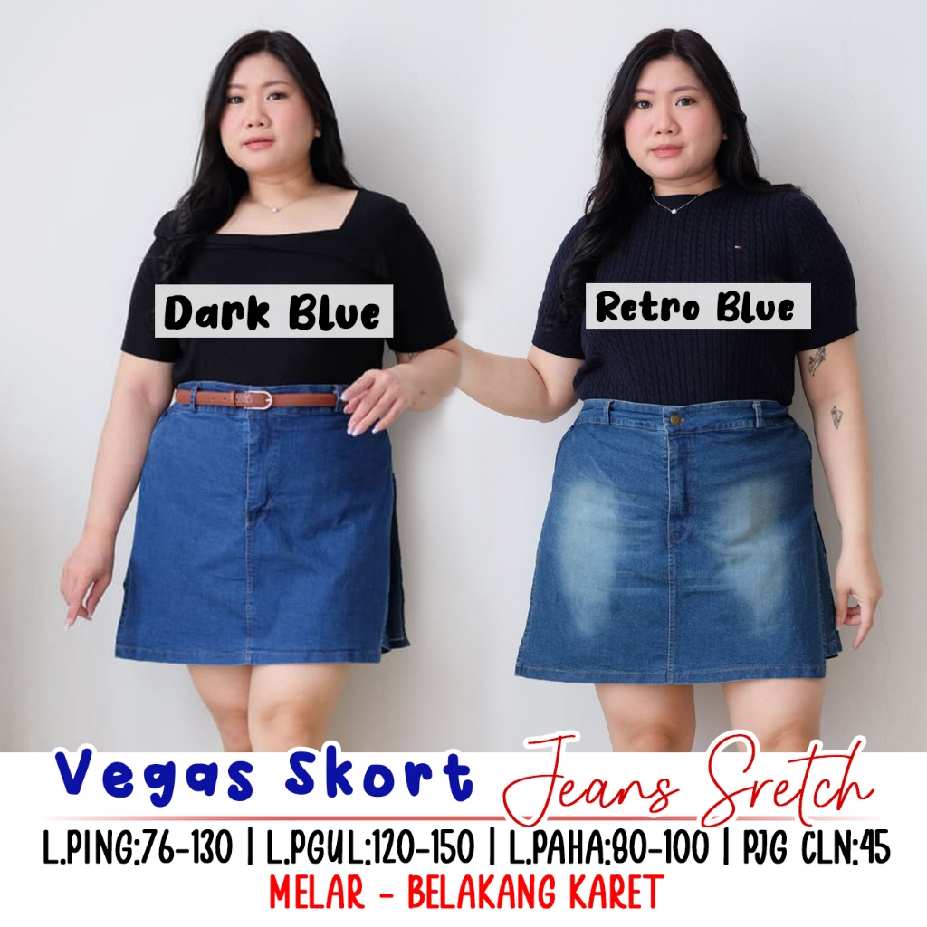 VEGAS SKORT CELANA ROK JEANS WANITA MELAR BIG SIZE JUMBO MURAH BIGSIZE BESAR OVERSIZE
