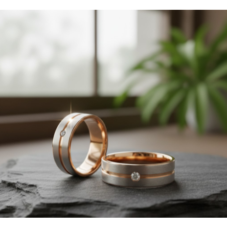 Cincin Tunangan Couple Palladium Murni Silver Elegan Gratis Ukir + Box