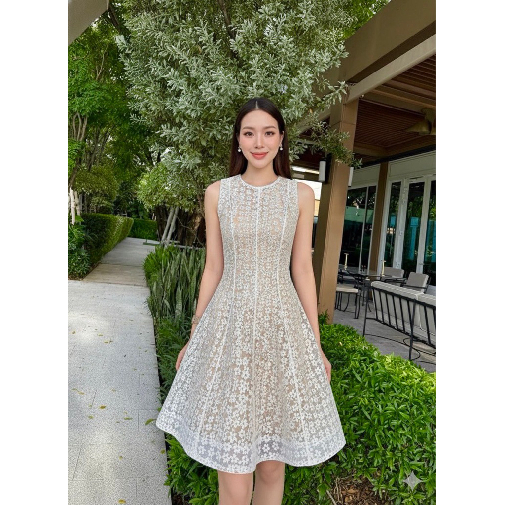 Thonoy Dress Dinner Party Elegant Korean White Nude