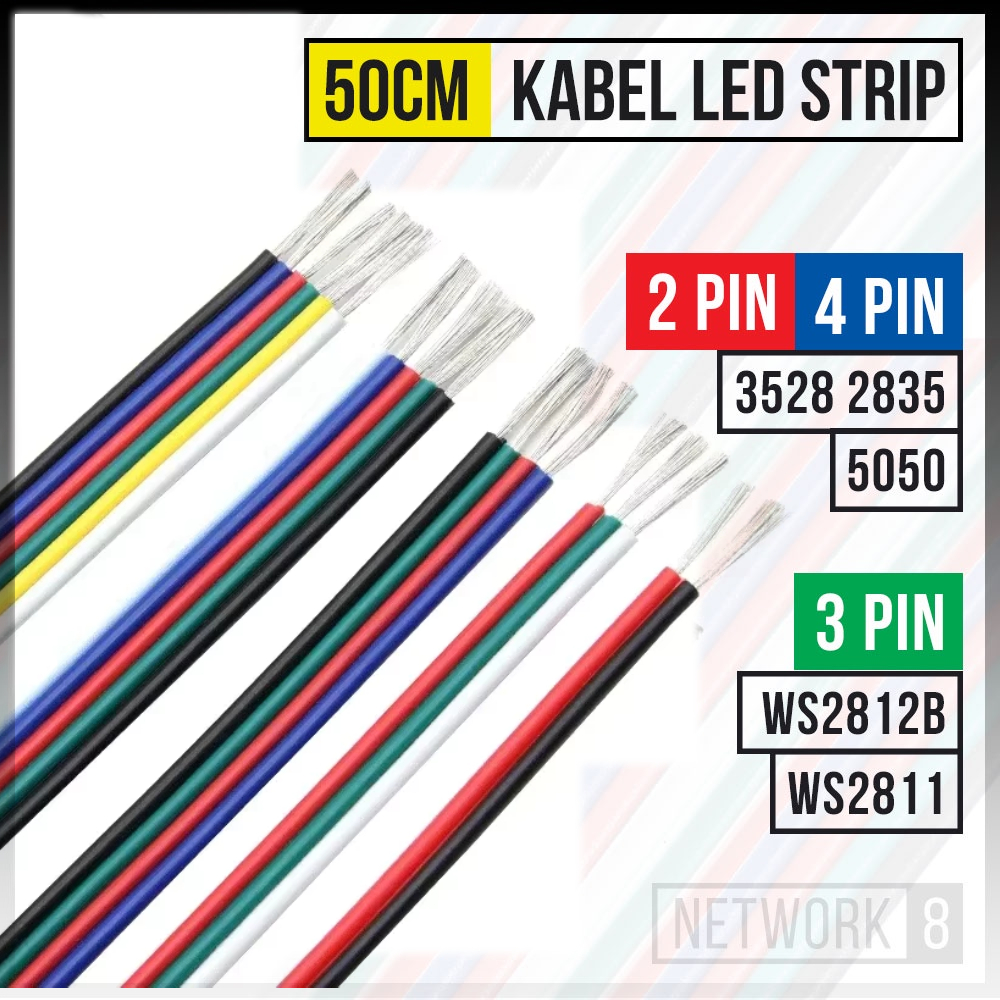 50CM KABEL LAMPU LED STRIP 2 3 4 5 6 PIN JALUR BARIS RGB 2835 3528 5050 WS2812B 2812 WS28112811