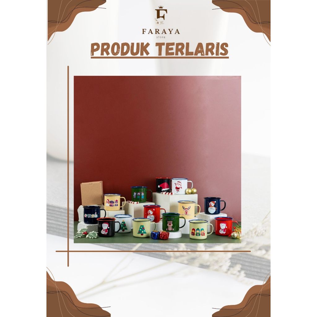 Cangkir Gelas Mug Enamel Kaleng Souvenir Hampers Natal Christmas Hadiah Tahun Baru