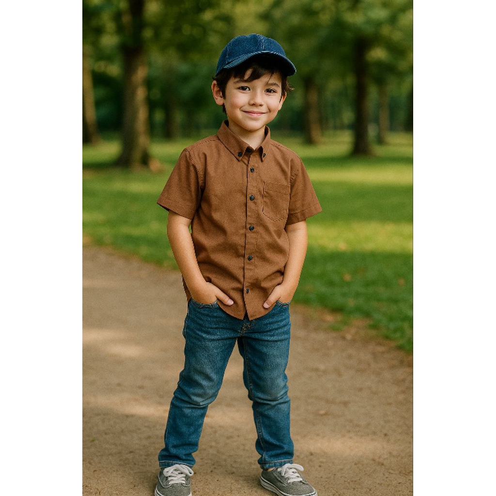 Kemeja anak polos warna mocca coklat muda lengan pendek