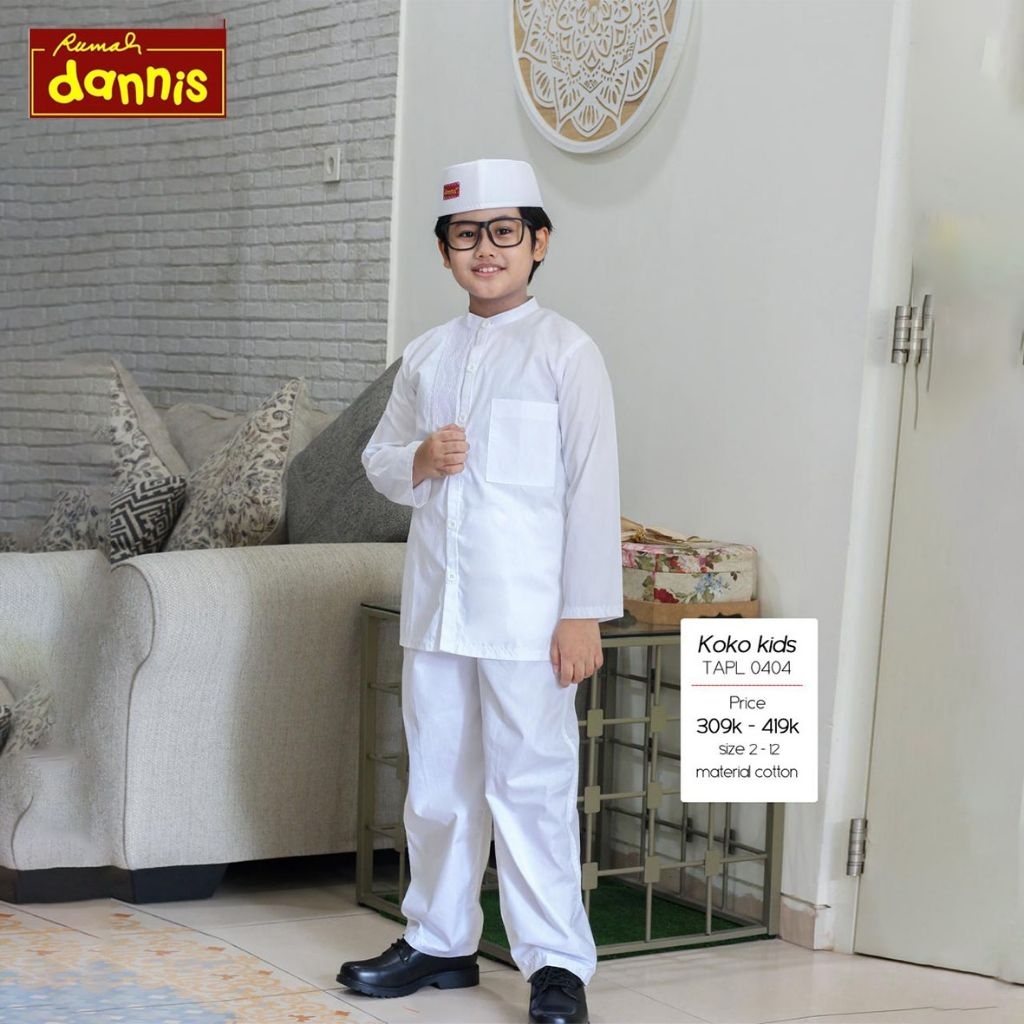 Koko Dannis Putih TAPL0404 IH Size 3 dan 9 Oneset Setelan Putih Kemeja Celana Panjang Baju Muslim An
