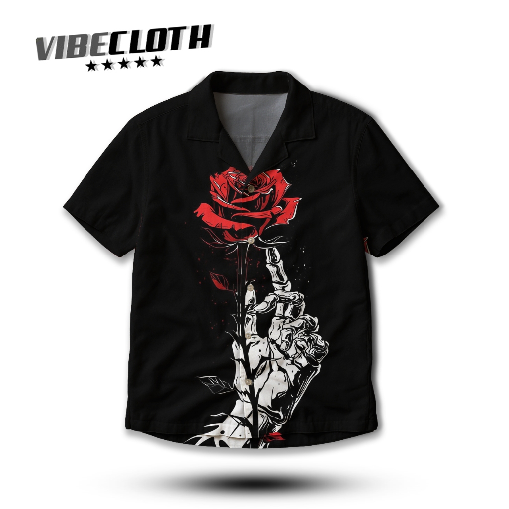 VIBECLOTH Kemeja Pria / Unisex Full Print Motif Tangan Bunga Mawar Kemeja Streetwear Stylish & Kekin