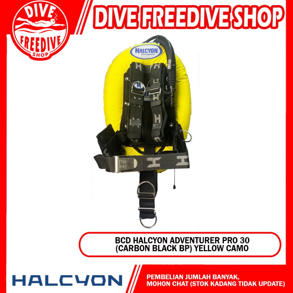 10.119.030 BCD Halcyon Adventurer Pro Carbon Backplate 30 Yellow Camo Technical BC Donut Wing Bladde