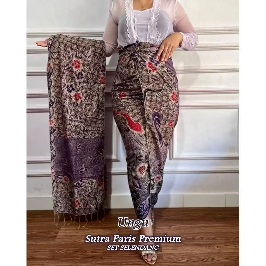 Set Kamen Batik Elegan + Selendang Sutra Paris – Motif Rembang Putih Copper