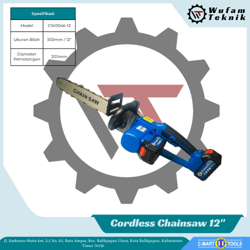 C-MART CW0046-12 Cordless Chainsaw 12 Inch - Gergaji Mesin Baterai - Chain Saw
