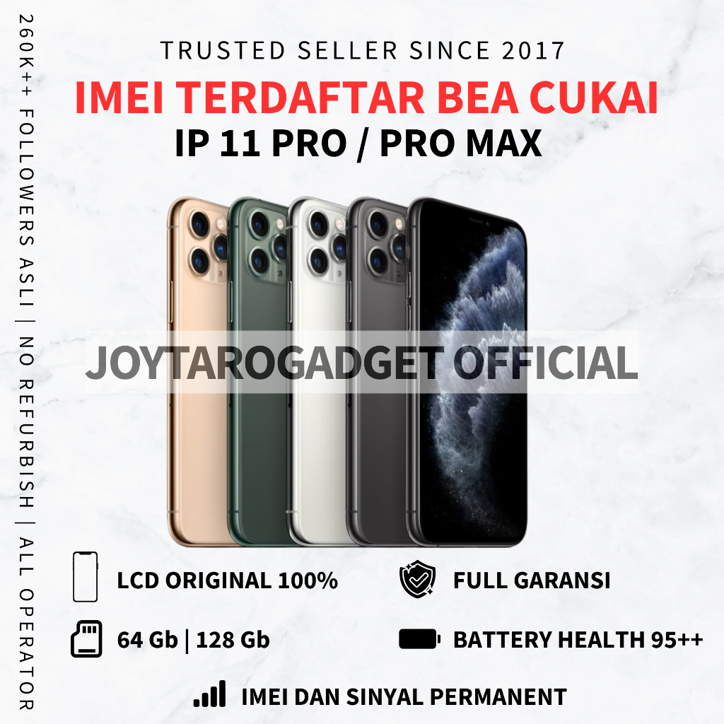 iPhone 11 pro / iP 11 Pro max  64gb 256gb imei Terdaftar BC beacukai ( Permanent ) Lcd original mulu