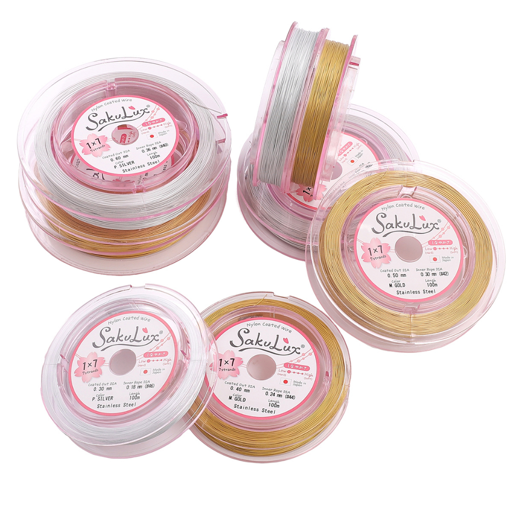 Kawat Baja Impor Jepang [0.3-0.6mm] Lembut Warna Emas/Perak untuk Tali Aksesori DIY Perhiasan (1 met