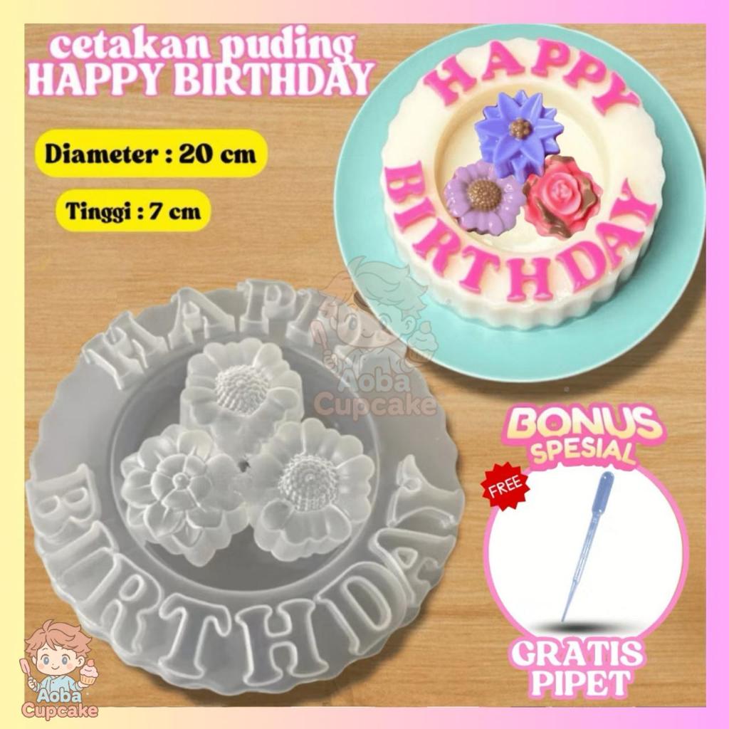 Cetakan Nasi Kuning Happy Birthday (HBD) + 1 Set Cup Bunga + Free Pipet Vla 3ml