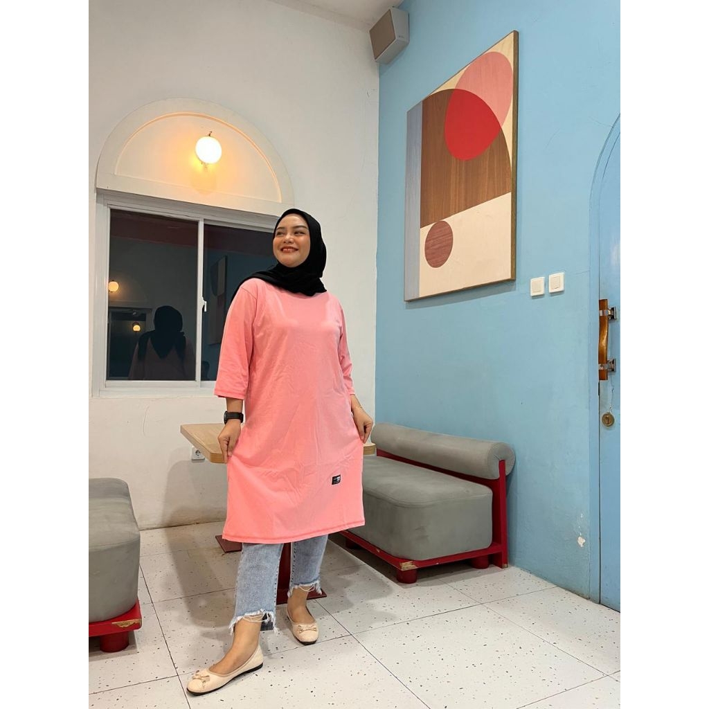ATASAN WANITA LONG TUNIK KAOS POLOS OVERSIZE TANGAN 7/8 BAHAN KATUN COMBED 24S PREMIUM  ORIGINAL WIB