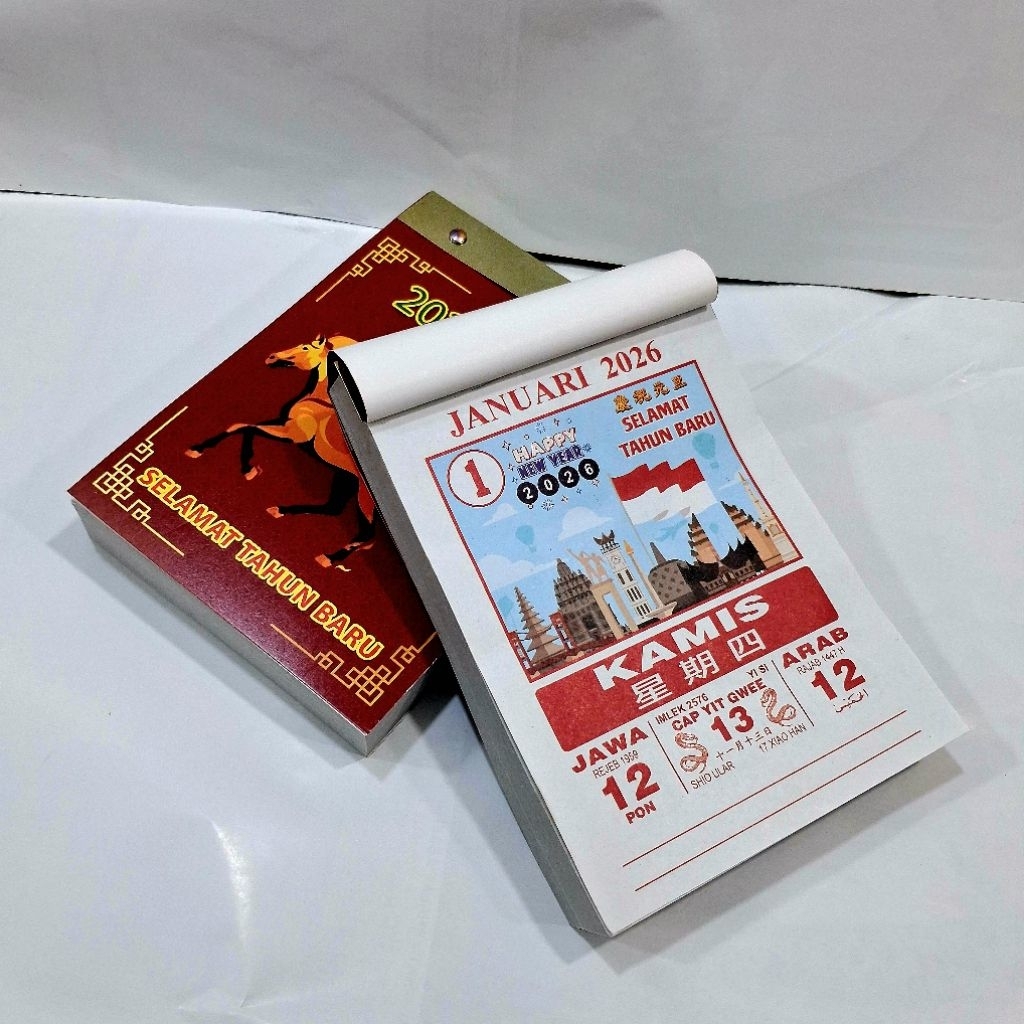Isi kalender harian (sobek) medium 2026 dilengkapi tanggalan Jawa, Mandarin, Arab [ MJ ]