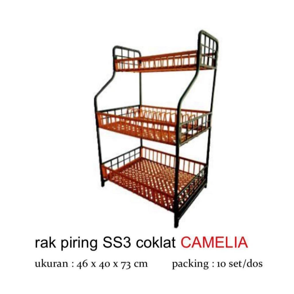 Rak piring plastik | rak piring susun tebal 3 tingkat | tempat gelas | rak piring coklat | rak pirin