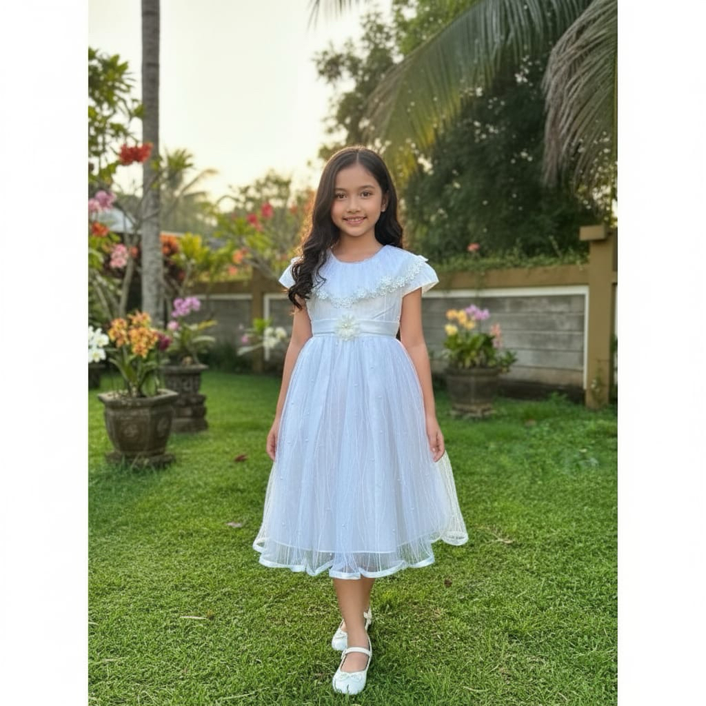 Gaun anak perempuan putih, Dress pesta anak putih, Baju pesta anak putih