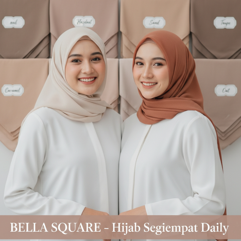 HIJAB SEGIEMPAT BELLA SQUARE "60 WARNA" KERUDUNG POLYCOTTON SEGI EMPAT PREMIUM KERUDUNG BELLA SQUARE