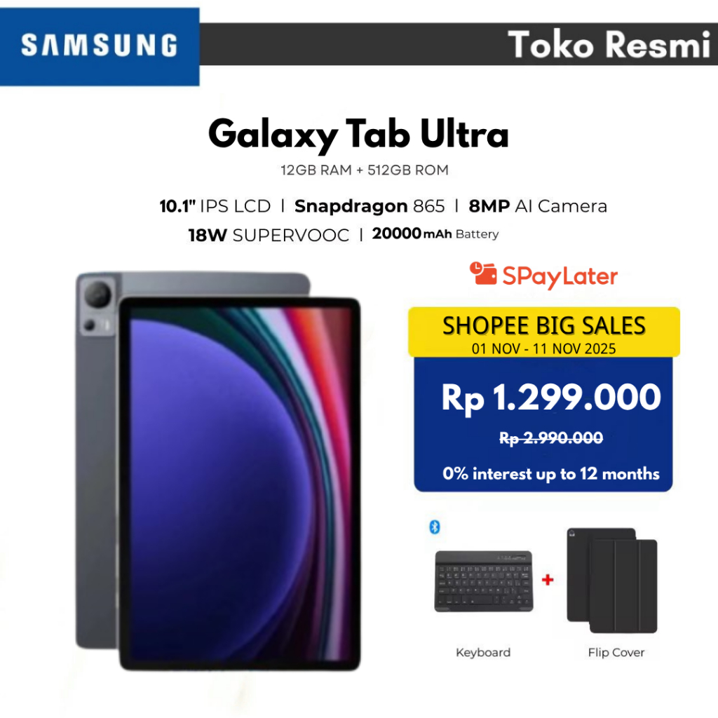 Tablet 5G Samsung Galaxy P20 12 Inch 16GB+512GB Tablet Pembelajaran untuk Kelas Online Tablet HD