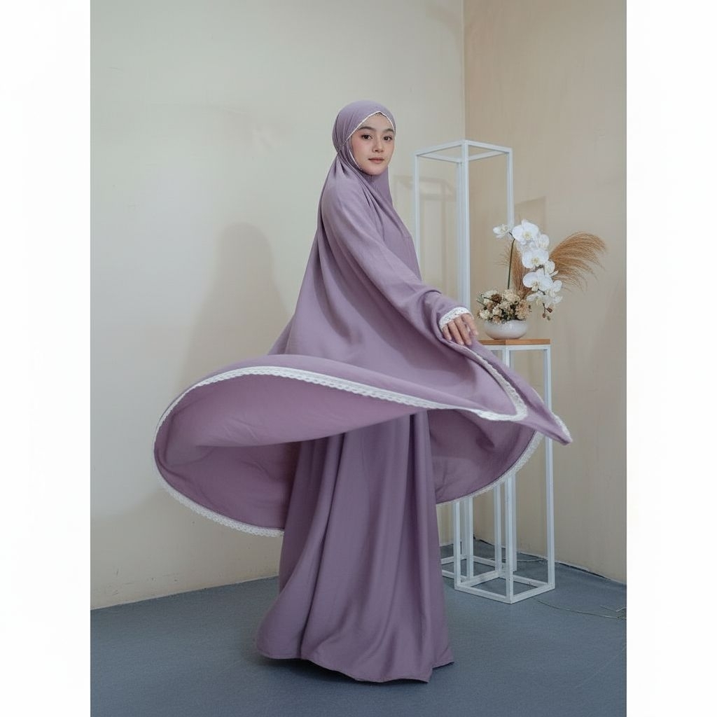 MUKENA RAYON POLOS JUMBO SUPER ADEM BALI 2 IN 1 RESLETING TALI FREE TAS Muslim Dewasa Travel Cantik 