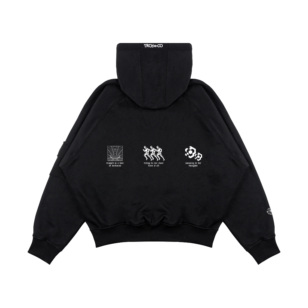 Troy Company Boxy Arm Pocket Hoodie Mental Spiral - Hoodie Boxy Hitam BAPH 3400