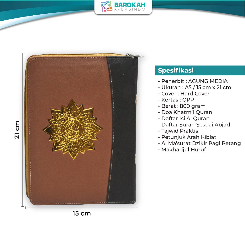 Al Quran Tanpa Terjemahan A5 Sedang 15 Baris 30 Juz Lengkap Kertas QPP Cover Resleting Premium