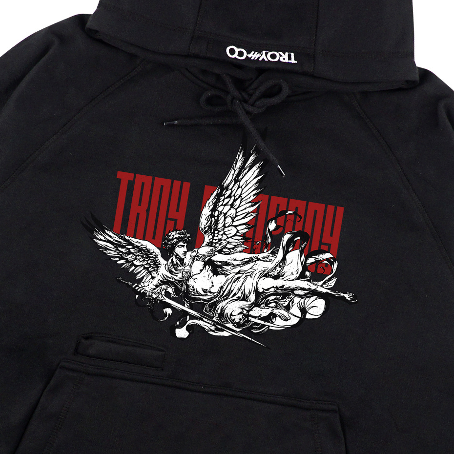 Troy Company Boxy Arm Pocket Hoodie Layed Ang - Hoodie Boxy Hitam BAPH 3401