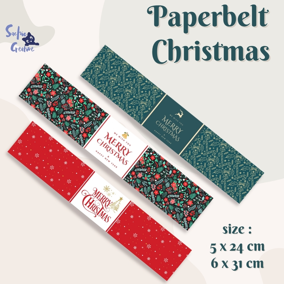 Paper belt Natal/ Label Hampers Christmas/ Paper Sleeve Natal/ Paper belt Christmas Kemasan Toples