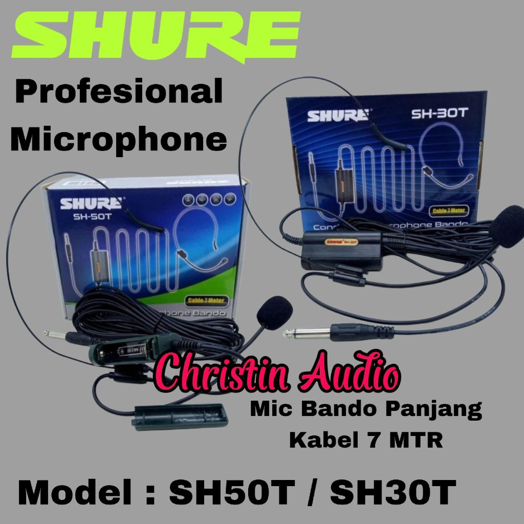 Mic Condenser Bando Shure SH 50T / 30T Mic Kabel Bando / Headset Kabel 7 MTR