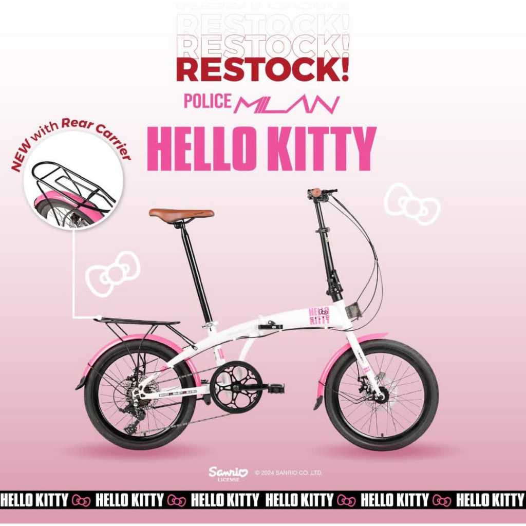 Sepeda Lipat 20" Police Milan 8 Speed Boncengan Folding Bike Police Milan 8 Sp 20 Inch Hello Kitty
