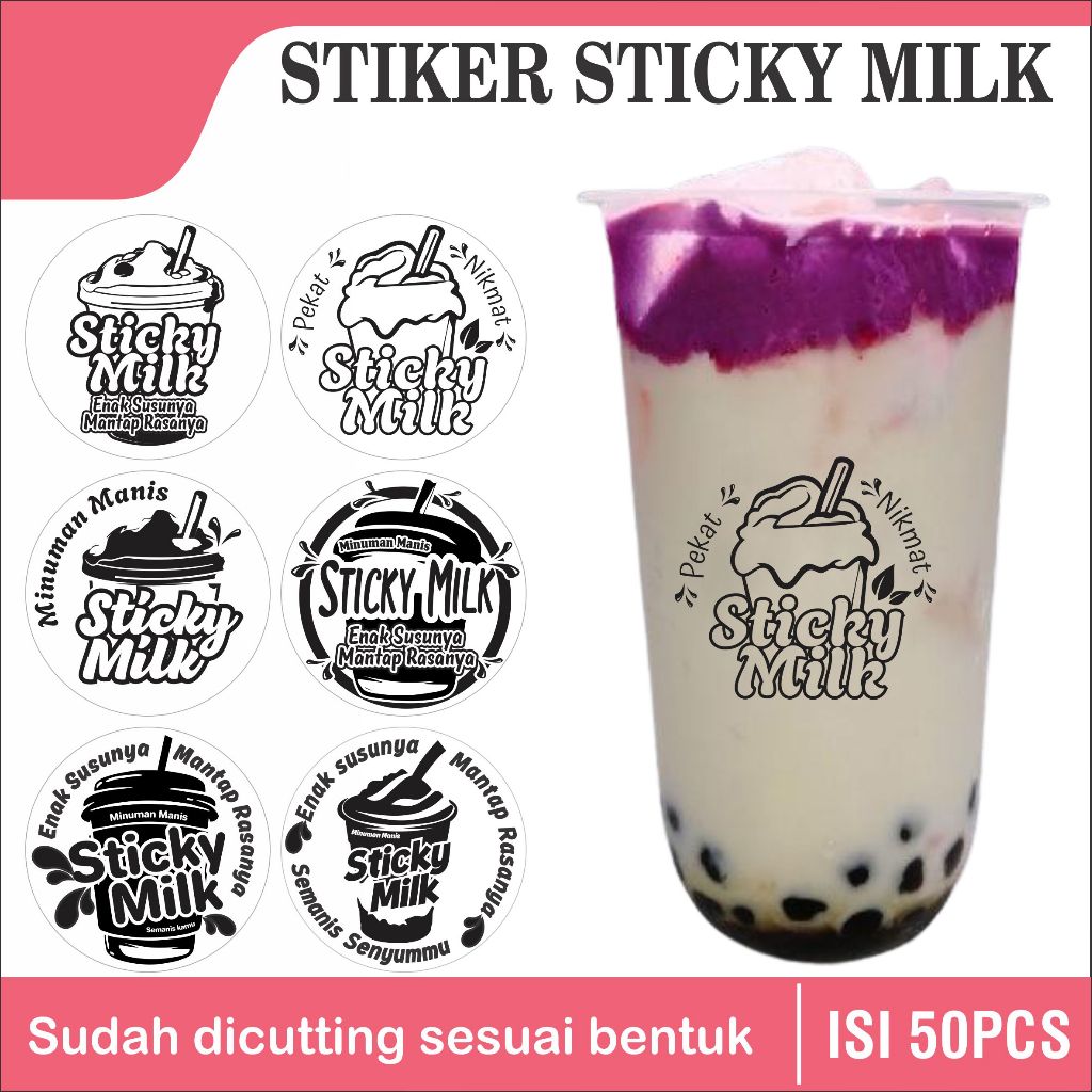 STIKER GELAS CUP MINUMAN STICKY MILK MINUMAN KEKINIAN | STIKER GELAS CUP MINUMAN