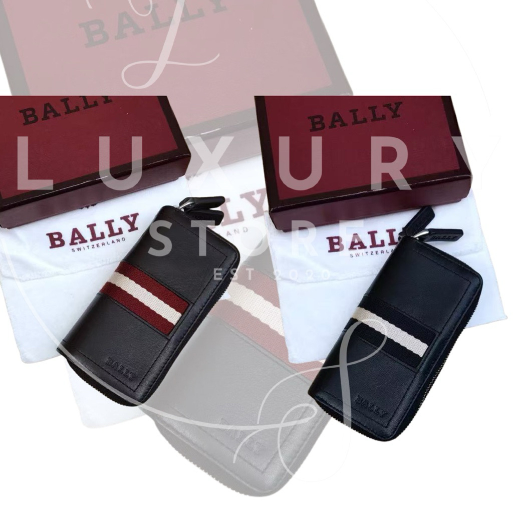 LUXURY STORE Dompet Bally Keychain kunci Mobil Leather With Siignature Bally Stripe Detailed