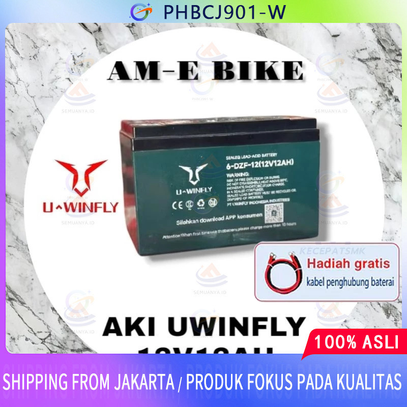AKI SEPEDA LISTRIK UWINFLY 12V12AH ORIGINAL Aki Motor Listrik BEKEY 6 DZF-12 ORIGINAL12V 12AH SELIS 