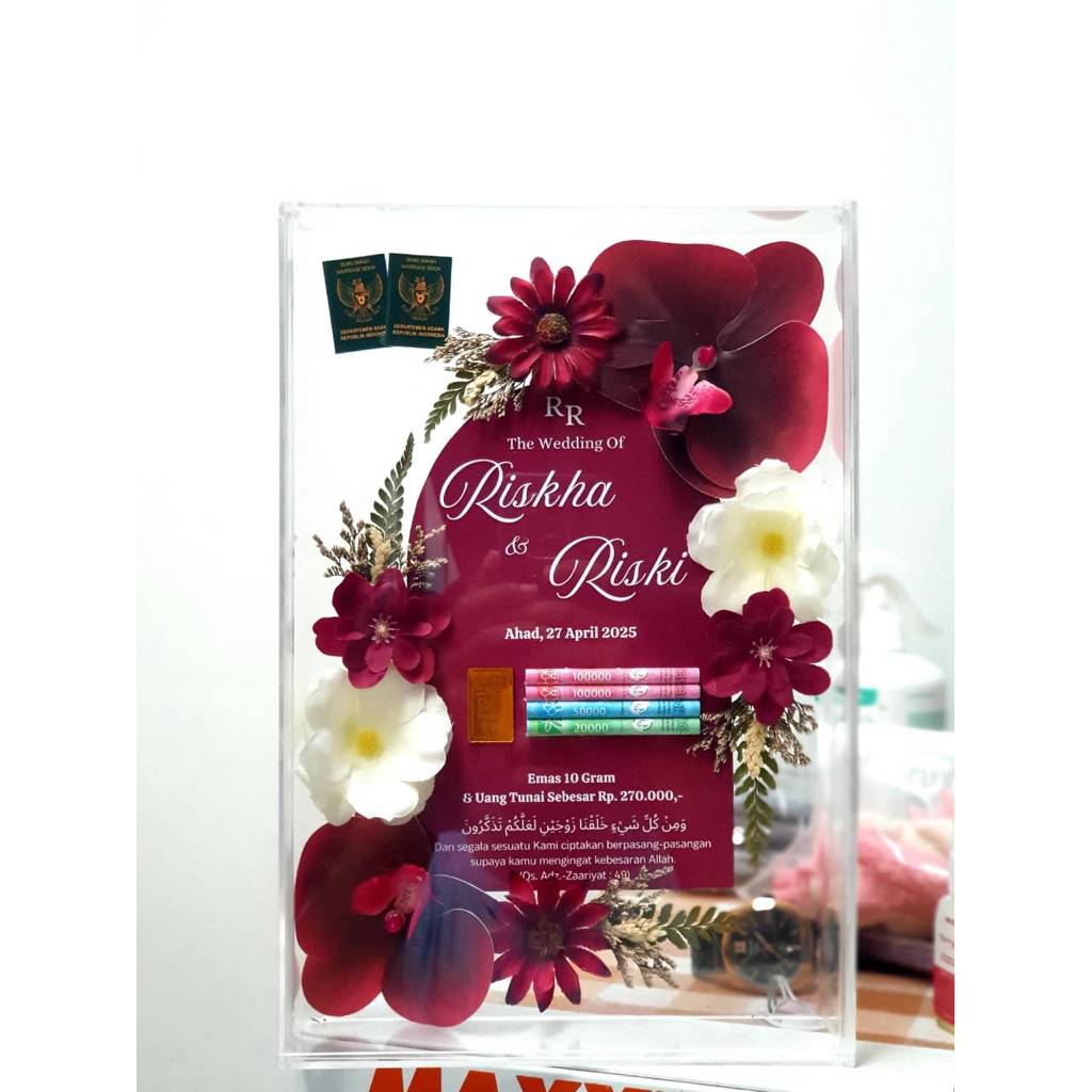 BINGKAI MAHAR PERNIKAHAN FULL AKRILIK MAHAR AESTHETIC  MAHAR UANG 3D BINGKAI MAHAR MEWAH BINGKAI MAH