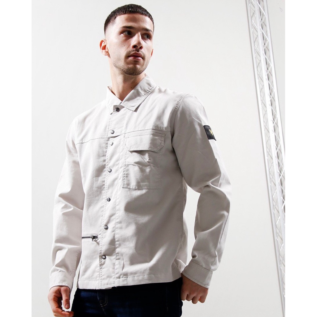 Lyle And Scott Button Overshirt Pocket In Lumette Cream