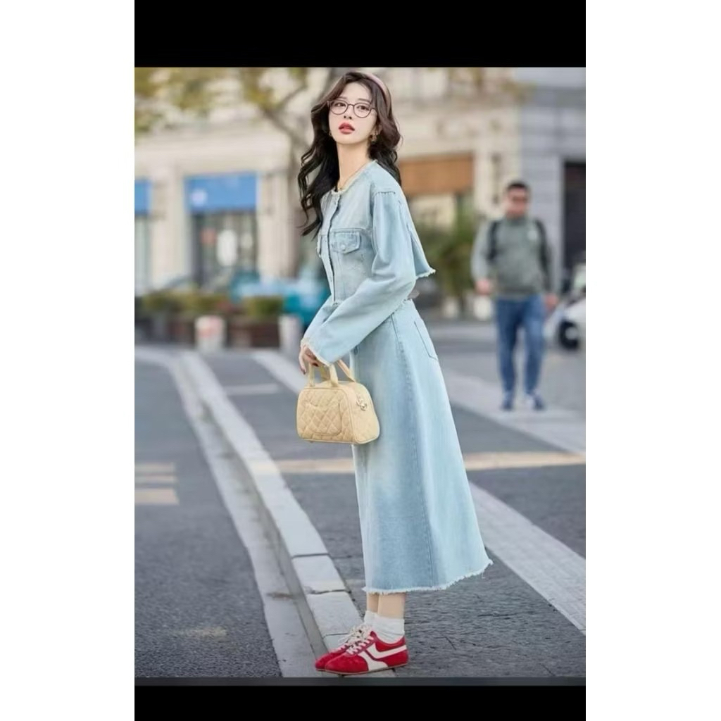 Setelan rok Kemeja Crop Lengan Panjang Premiumm