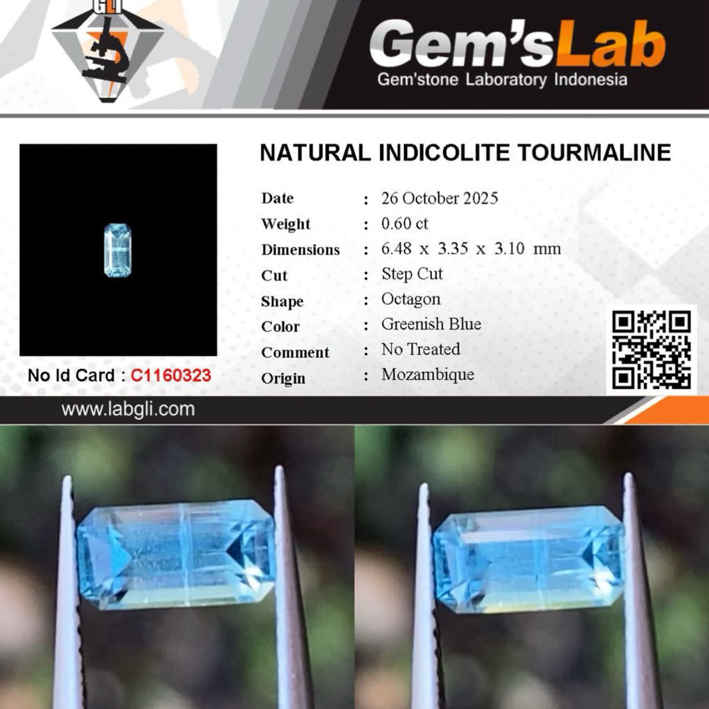 0,60 cts Natural Seafoam Color Indicolite Tourmaline origin Mozambique No Treatment Memo GLI