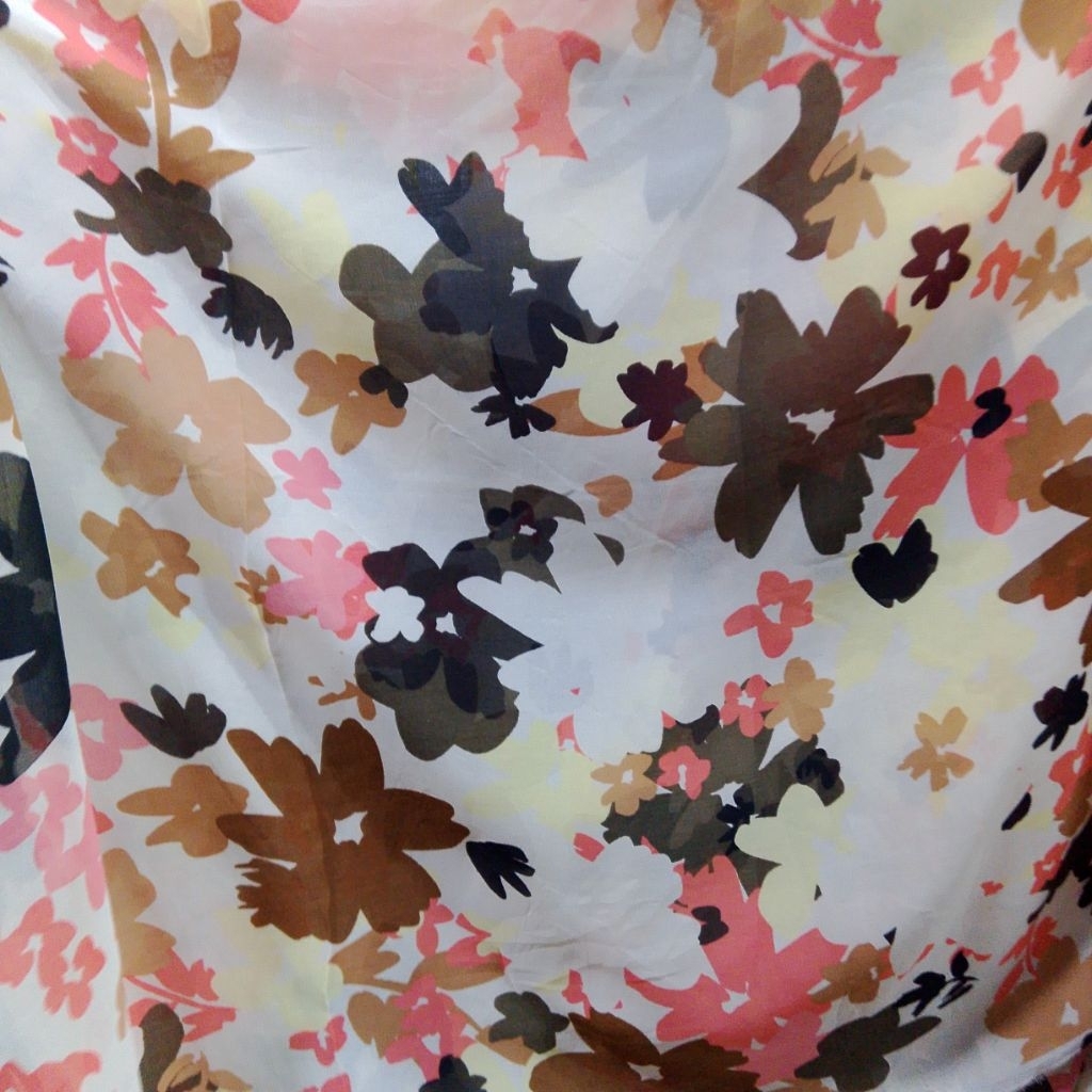 Kain Sifon Ceruty Motif Bunga Premium / Bahan Dress Gamis Jilbab Printing Rm