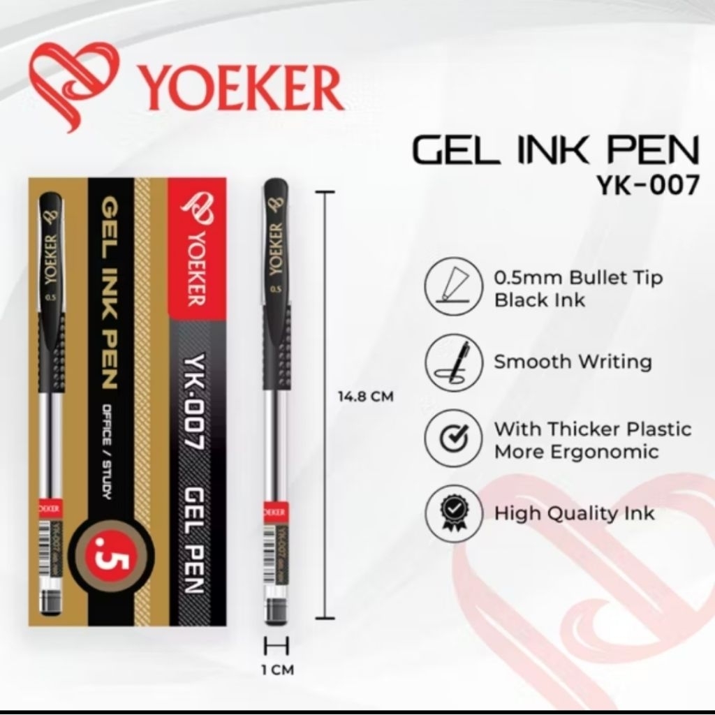 1 Box Gel Pen Hitam Yoeker 007 007A Berkualitas Tinggi