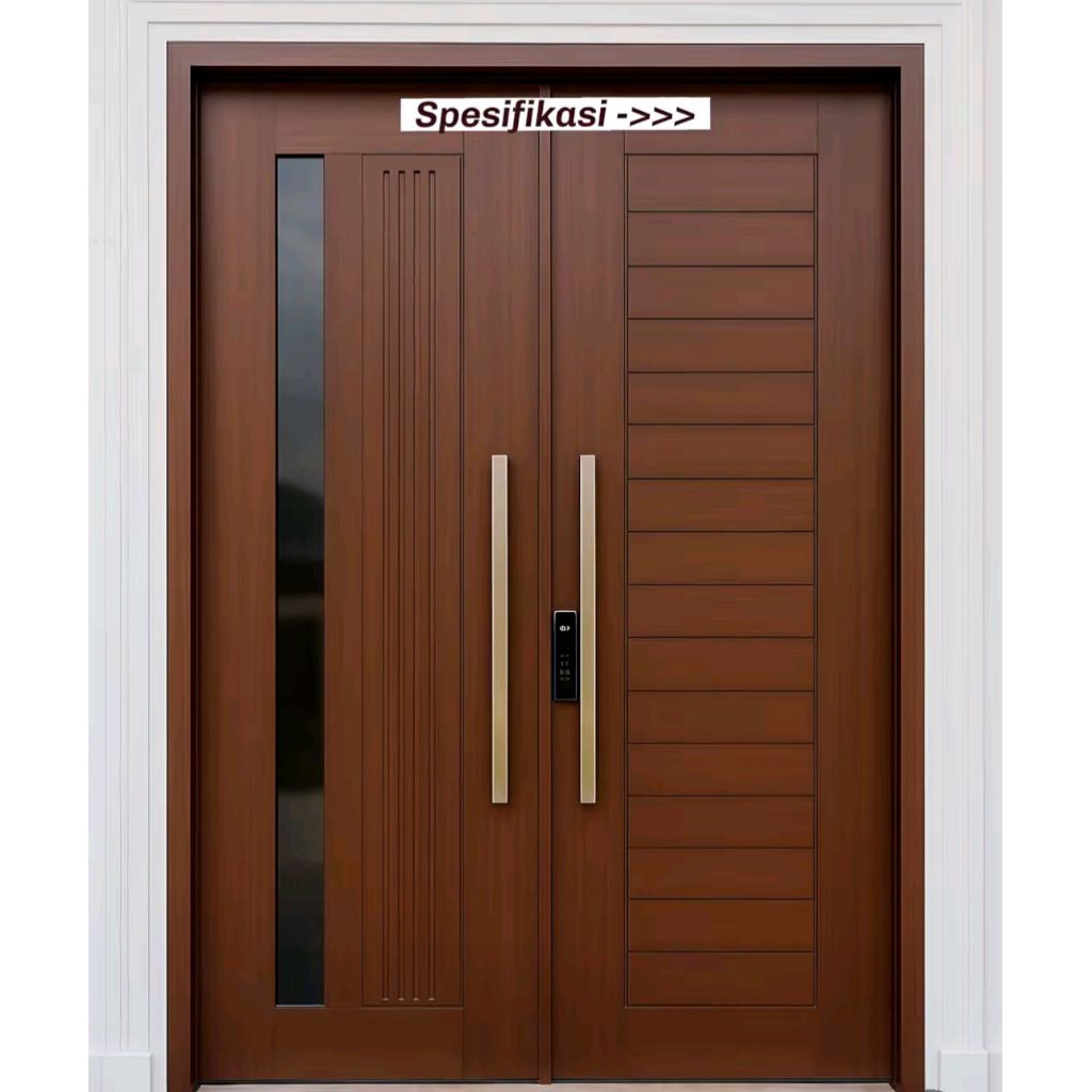 1 Set Kusen dan Daun Pintu Utama Kayu Jati Perhutani kombinawi kaca minimalis