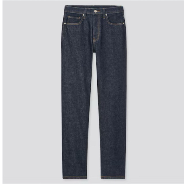 UNIQLO Womens Slim Straight High Rise Dark Blue Denim Jeans