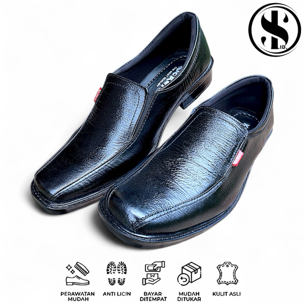 Sepatu Pantofel Kickers Low Selop Sepatu Hitam Kantor 100% Kulit Asli  Sepatu Slip On Pria Wanita Un