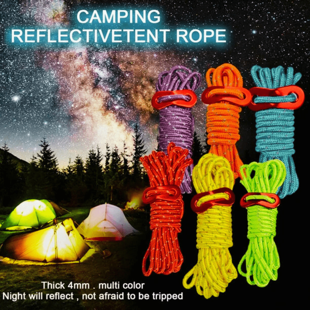 4pcs Tali Paracord Tali Flysheet Tenda Stopper Guyline 4 Meter 4 Roll Tali Tenda Reflektif Rope 4mm