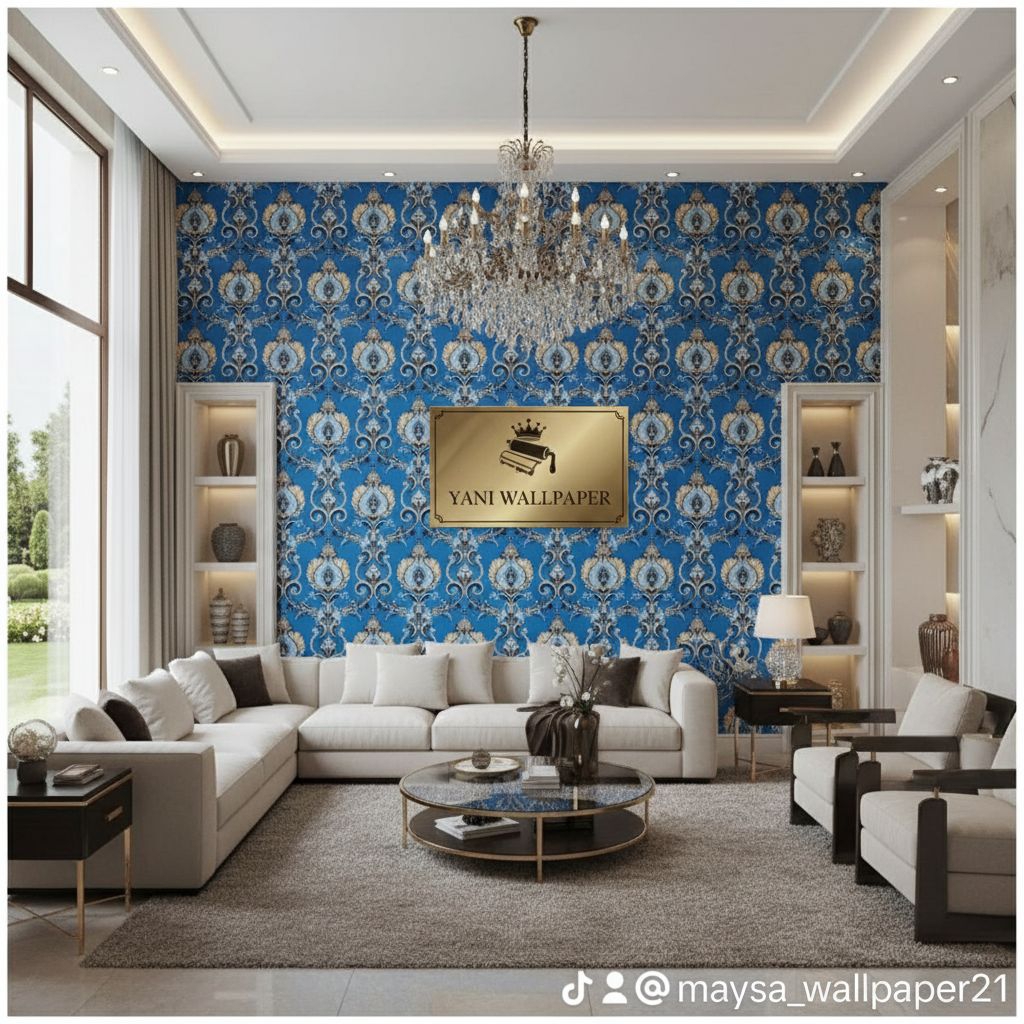 Wallpaper Sticker Dinding Motif Batik Biru New Sudah Ada Lem Perekatnya Bisa Untuk Dekorasi Rumah Le