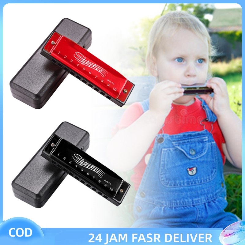 10 Hole Harmonika Kromatik, Harmonika Chromatic 10 Lubang dengan Kotak Penyimpanan, Alat Musik Tiup 