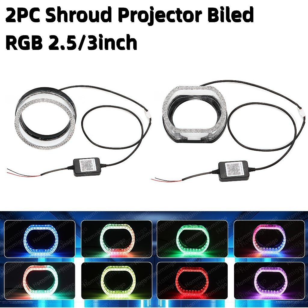 2PC 2.5/3 Inch RGB Shroud Projector BiLED Acrylic Angel Eye Akrilik Vinyx Crystal 5D BiLED Angel Eye