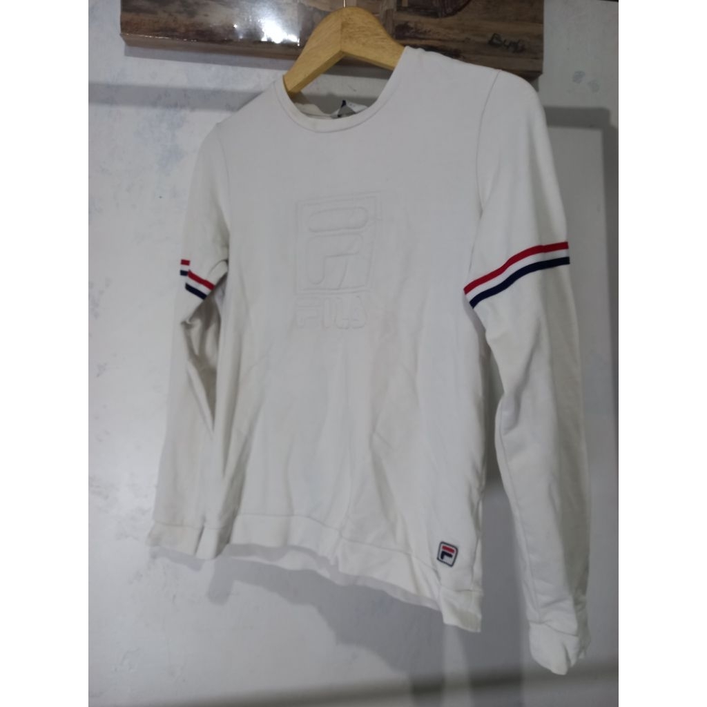 FILA Big Logo Putih polos Original sweater crewneck Pria